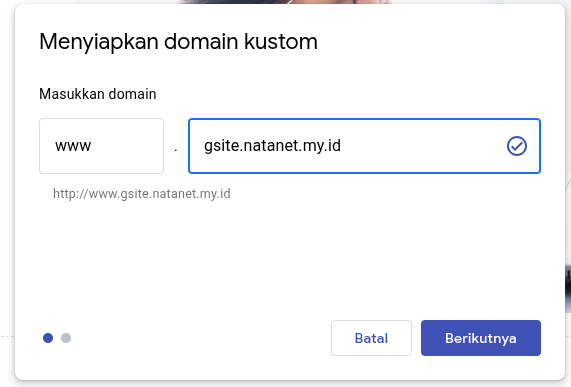 Notifikasi sukses cara custom domain Google Site