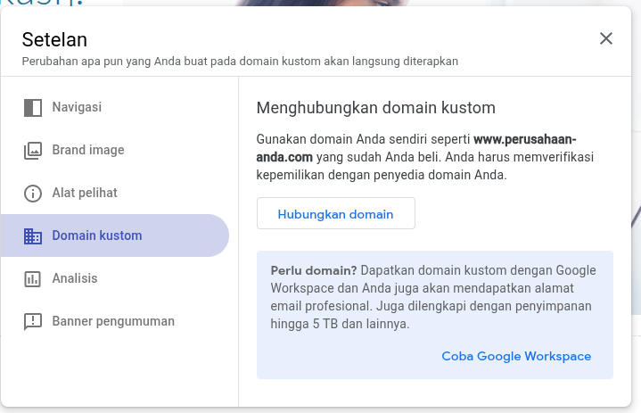 Memulai pengaturan cara custom domain Google Site