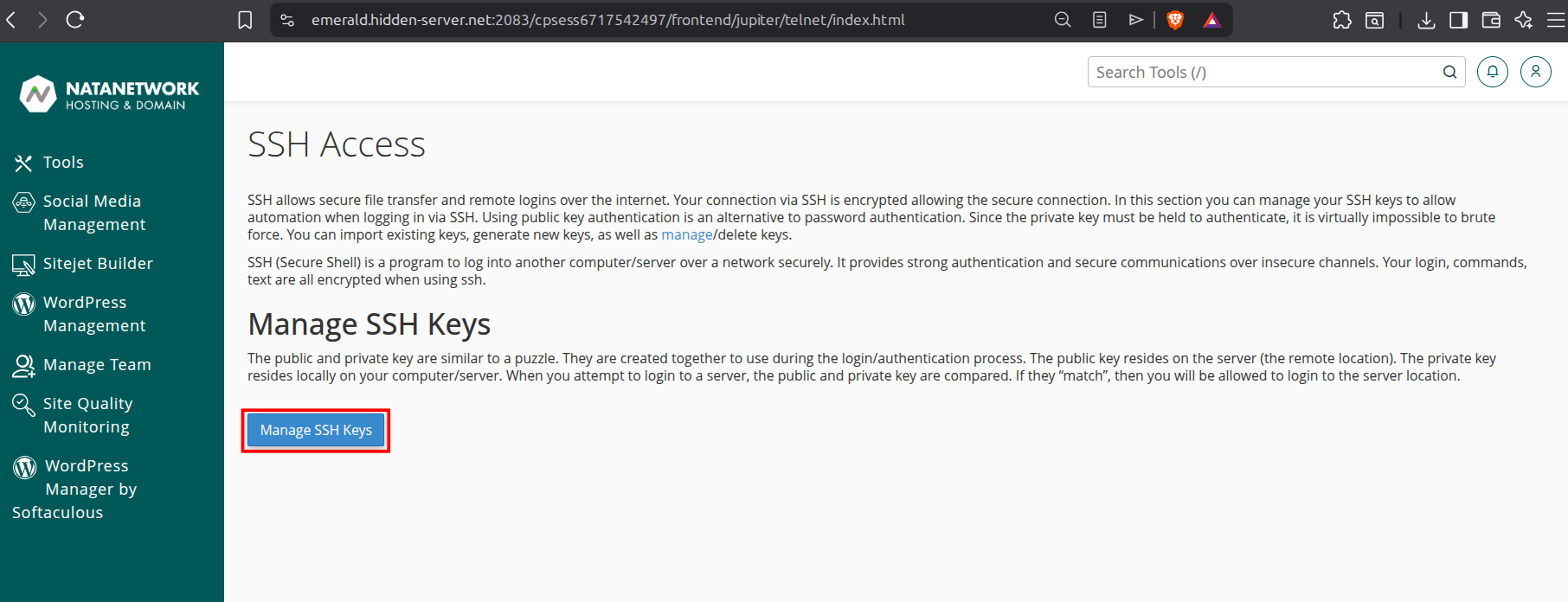 Manage SSH Access Key di cPanel